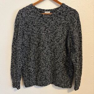 L.L. Bean 100% Cotton Marled Black Sweater, Size Large Petite